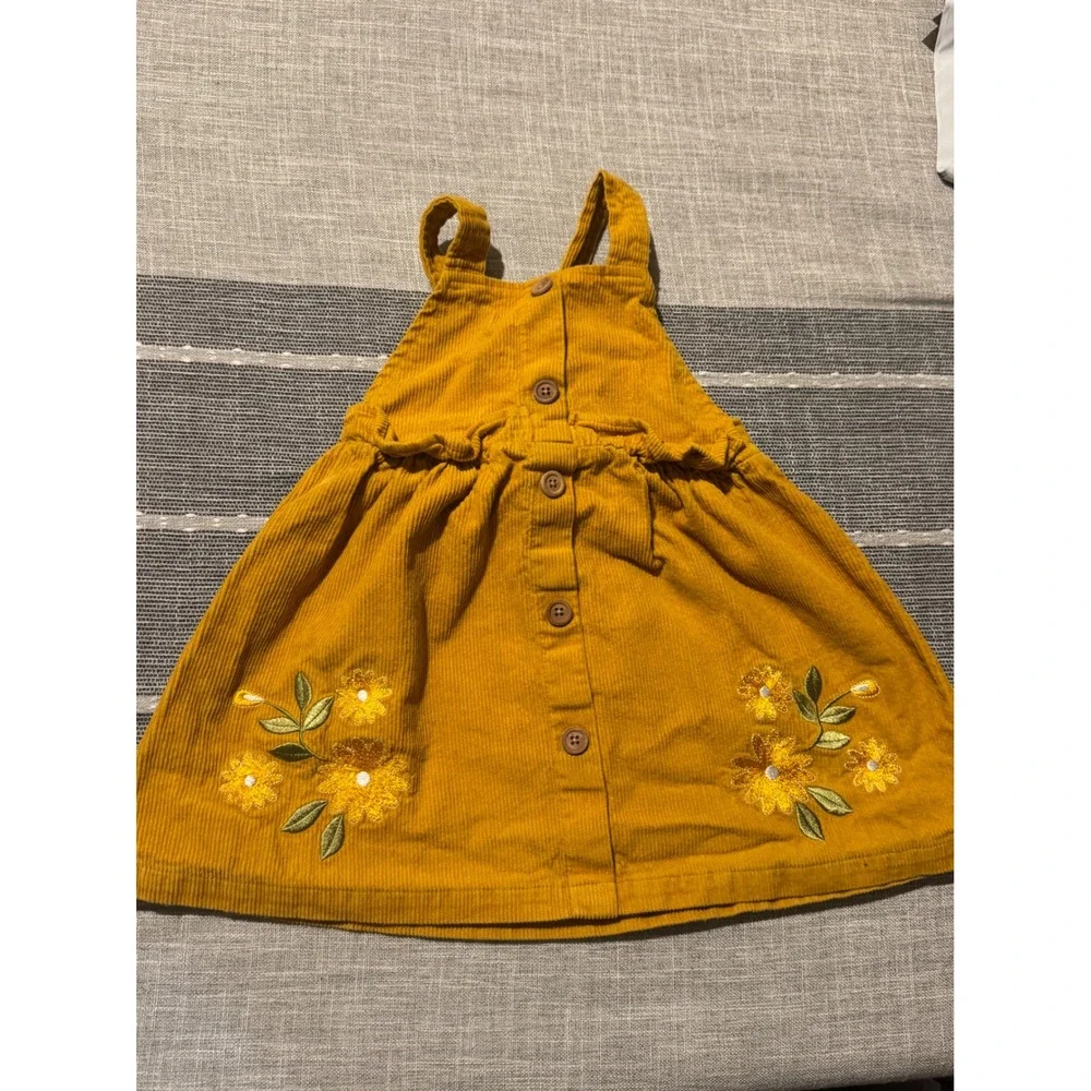 Blueberry Boulevard Girls Mustard Corduroy Embroidered‎ Pinafore Dress Size 3t